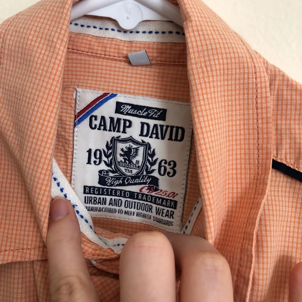 Camp David Muscle fit button down pin stripe orange shirt size small - Picture 7 of 7